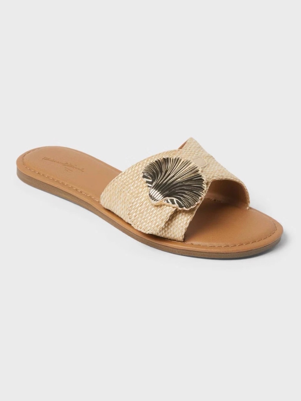 Universal Thread Women's Nesryn Raffia Shell Ornament Slide Sandals